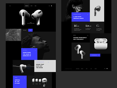 AIRPODS PRO | Concept airpods apple black blue clean dailyui dark design electronic headphones homepage minimal tech ui uidesign web webdesign