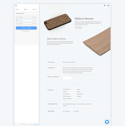 Ponoko - Material Detail Page UI e commerce product detail page product page ui ux website