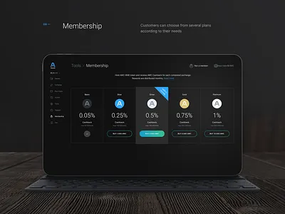 Crypto wallet desktop blockchain crypto wallet dark design dark theme dark ui interface membership pricing product design tariff