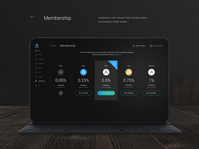 Crypto wallet desktop blockchain crypto wallet dark design dark theme dark ui interface membership pricing product design tariff