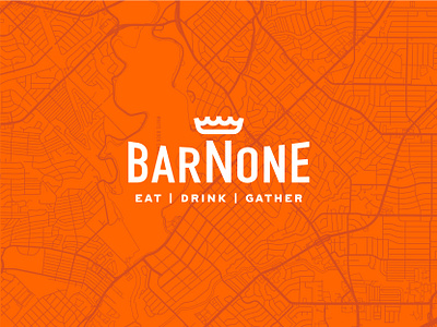 BarNone bar bottle cap crown drink east eat gather king kitchen lake logo map restaurant rock texas the best white