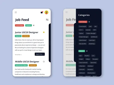 Job Listing app application board daily dailyui design feed job jobs list listing mobile search ui ux