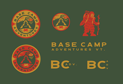 Basecamp Adventures Logo adventurebranding bigfoot branding campfire campinglogo graphic illustration logo monogramlogo retroloogo tent