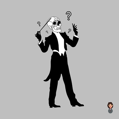 Dumbfounded skeleton conductor of the "Skeleton Sticks" musical art bone bones branding character graphic design illustration illustrator musician question questioneverything skeleton skeletons vector