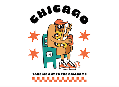 Chicago Hot Dog Mascot apparel ball game baseball character chicago culture food hot dog illustration mascot merch merchandise sports t shirt willis tower