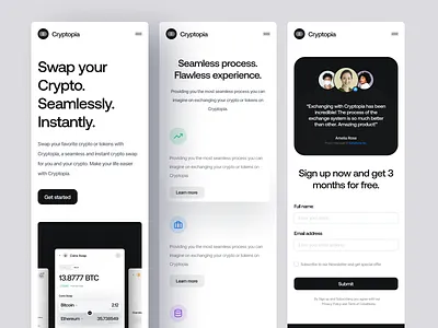 Cryptopia Responsive Website clean crypto crypto swap design exchange minimal mobile responsive responsive responsive design responsive website saas website swap tokens ui web website website design