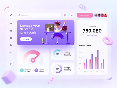 Dashboard - Web Server 3d blurred background cute dashboad design funny illustration ui ux website