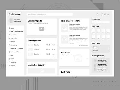 Intranet Portal - Wireframe dashboad intranet ux wireframe