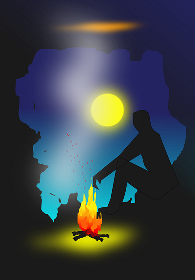 Trapped in the cave black black people cave dark fire illustration lineart moon silhoutte smoke