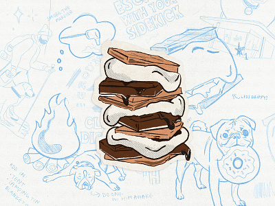 Unused G&H Sketch Concept Compilation camping design dog donut drawing illustration process smores