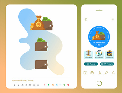 finance - wallet in app with suggested icons app app design application business coin design drmyco finance finance app finance business icon illustration money ui ui design ux vector wallet