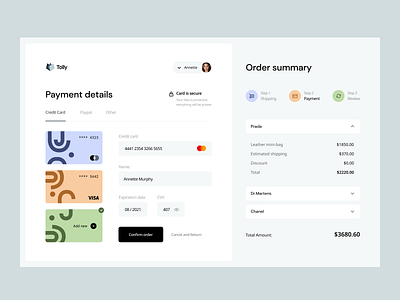 Tolly: payment details app app design cards dashboard finance fintech interface product design saas user interface web