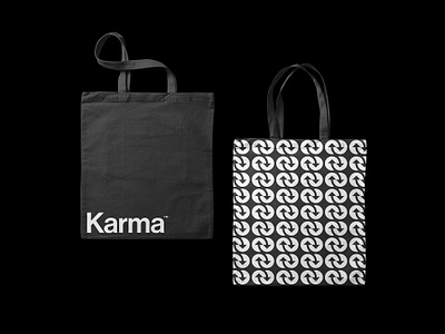 Karma logo applications arrows brand identity branding circles container corporate identity geometric logo logo design logomark logotype minimal minimalist modernist pattern tote bag visual identity