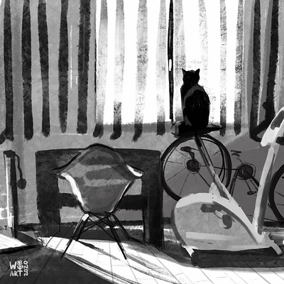 A Dreamer applepencil blackandwhite cat home illustration ipadpro kremi petkova procreate procreate art procreateapp wildflowerk