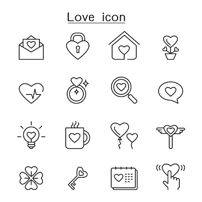 Love line icon set emotion emotions heart letter lettering love lover married