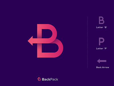 BackPack Logo Design ( Monogram 'BP' + Arrow ) arrow logo b logo backpack logo bp logo brand brand design brand identity branding design flat icon illustration logo logo design minimal modern logo monogram logo p logo pb logo