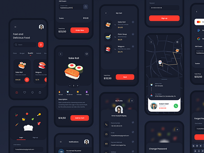 Food Delivery App 3d app app design dark delivery delivery app design food food app food delivery service order pizza project restaurant template ui ui kit ui8 ui8net ux