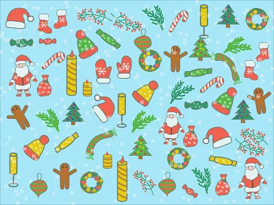 winter illustration, new year, winter, holiday blue background champagne christmas design gifts gingerbread hat icon mittens new year new year illustration new year wreath pattern rowan santa claus snow tree vector winter winter illustrations