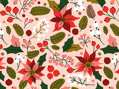 Poinsettia Christmas Pattern background berry blossom christmas colorful design exotic floral flower for sale illustration nature pattern patterns poinsettia seamless vector winter