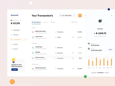 Axounteè - Transaction Dashboard account clean concept dashboard dashboard design designspace finance fintech interface invoices minimalism money sebo simple transaction ui ux wallet