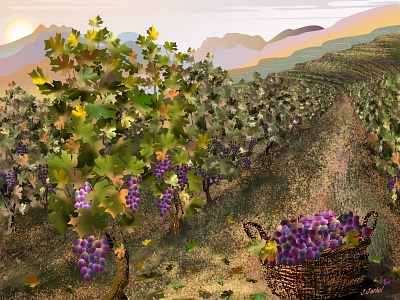 Alpine vineyards 🍇 bookillustration digital illustration digital painting digitalart editorial illustration flat illustration illustration landscape illustration magazine illustration mountains mural design murals poster art sunset travel illustration vector art vector painting vectorart vineyard