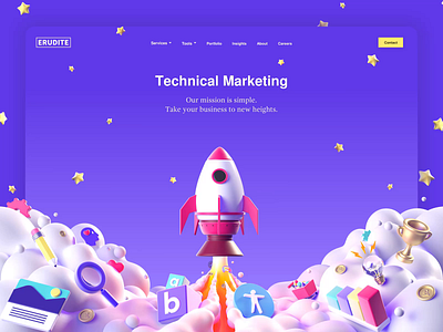 Erudite - Home Page 3dart 3dillustration 3drender branding c4d cinema4d design illustration ui ux