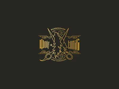 51 Wolf Tonic artdeco badge barbershop gold haircut illustration logo monoline vector