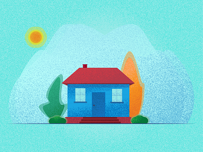 HOUSE color grain house illustration sun tree