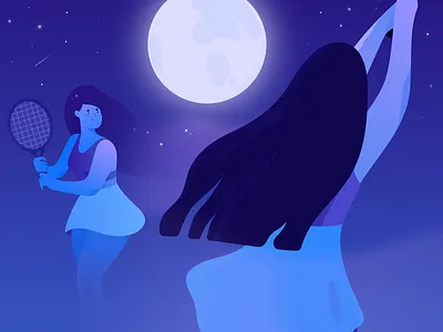 Players. adobe illustrator adobe photoshop blue feminine hair illustration illustrator milky way moon olga hashim player players space spiritual sport stars tennis tennis racket texture women