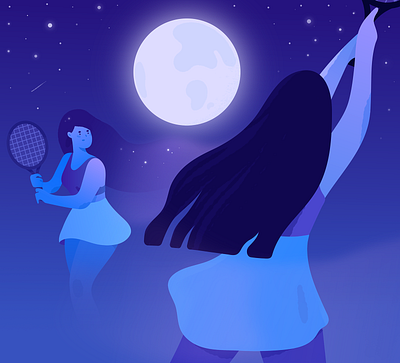 Players. adobe illustrator adobe photoshop blue feminine hair illustration illustrator milky way moon olga hashim player players space spiritual sport stars tennis tennis racket texture women