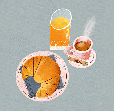 Breakfast breakfast coffee croissant digital art food art food illustration illustration orangejuice procreate art