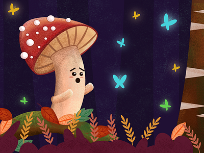 Chasing Butterflies! affinity designer autumn art autumn illustration autumn leaves character design cute mushroom illustration ipad illustration