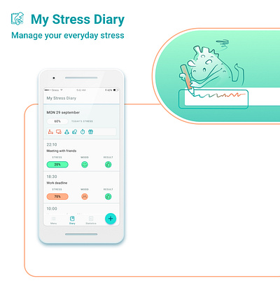 My Stress Diary app app design diary flat health illustration mobile stress ui ux wellbeing