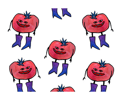 Tomato Pattern acrylic aquarell blue character characterdesign comic funny hand drawn illustration iradorn pattern pattern design red tomate tomato