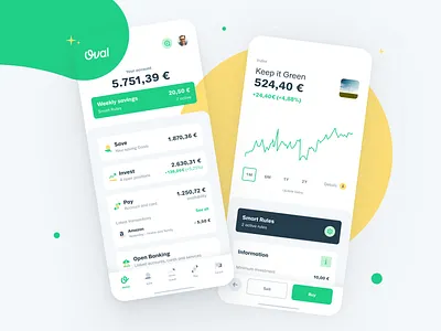 Introducing Oval 7.0 app chart clean design finacial app flat flat design green icons interface investing minimal oval payment saving ui ux