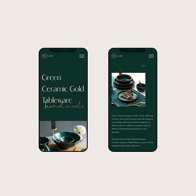 Mobile concept hand made tableware female gold green handmade kitchenware plate tableware typography ui uidesign website