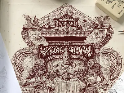 Lions guarding beer penman label logo