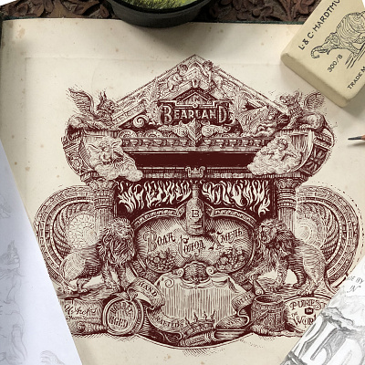Lions guarding beer penman label logo