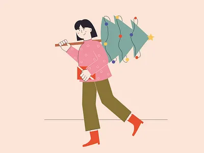 Christmas preparations bright colors children christmas card christmas party christmastime christmastree girl illustration illustration illustration art illustrator minimal vector