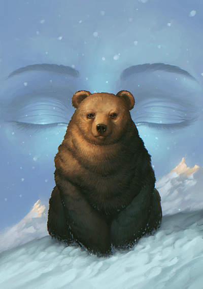 Dreaming the bear book cover book illustration closed dream eyes girl mountains snow sunlight surreal