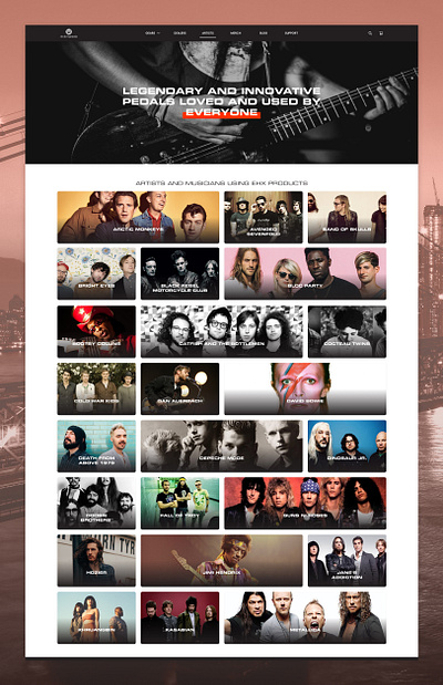 EHX Website - Artists page concept artist concept electro harmonix fast website figma modern design music pedal redesign rock rockstar webpage design