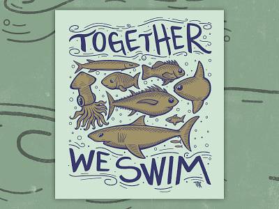 Together We Swim art design fish illustration illustrator logo ocean santa cruz sketch tac vector