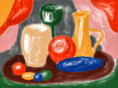 still life bright drawing colorful dishes drawing fruit illustration painting still life