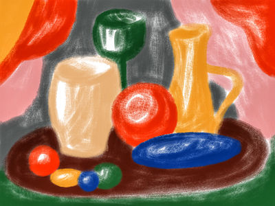 still life bright drawing colorful dishes drawing fruit illustration painting still life