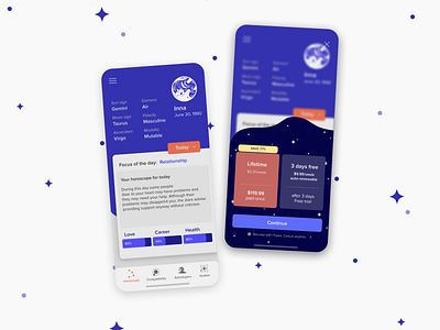 Personal Horoscope app | UI, mobile app @design @dribbble @remote @ui @vasilkooov app app design horoscope light mobile mobile app purple stars ui deisgn ui design