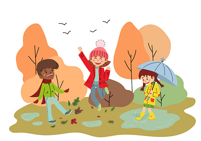 Children playing in autumn autumn autumn collection autumn leaves autumn party boy children children book illustration fall flat fun girl illustration kids playing vector иллюстрация