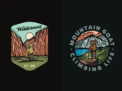 Mountain Goat adventure adventurer artwork badge design badge logo digital art emblem goat hand drawn illustration illustrator landscape mountain nature nature illustration procreate tees travel tshirt vintage