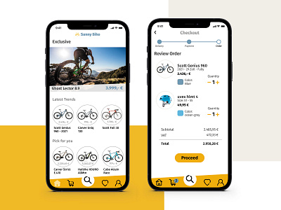 Sunny Bike. Online Shop App. adobe photoshop app bike branding ios iphone online shop outdoor payment review order shopping cart sketch sport ui