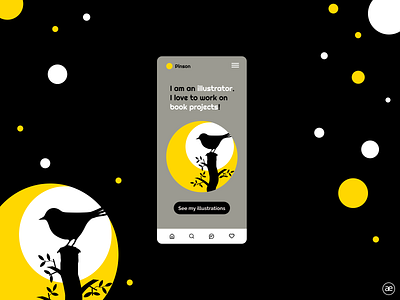 Illustrator homepage | mobile app app bird black black and white daily ui dark design figma flat graphic design homepage minimal mobile mobile app mobile app design mobile ui ui ux web yellow