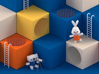 Cubes 3d 3d modeling bear box bunny c4d character character design cinema 4d cute digitalart hello illustration lovley mascot polarbear rabbit render telescope toy
